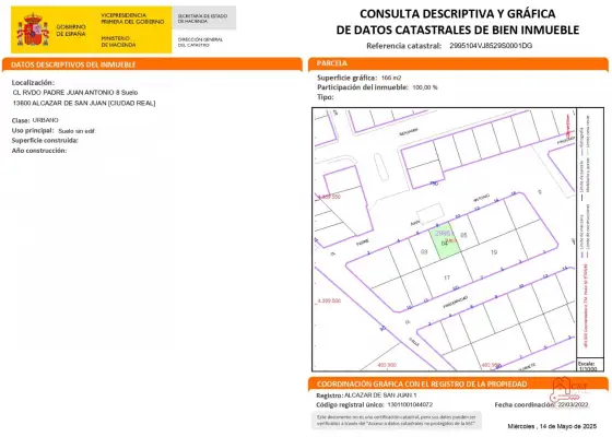 Parcela en venta en Alcanzar De San Juan, de 166 m2 por 85.000 €, Ref. 0302 en Alcanzar de San Juan