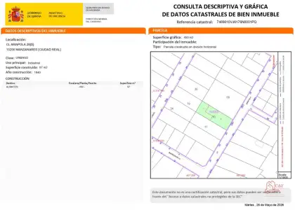 Parcela en venta en Manzanares, de 1375 m2 por 300.000 €, Ref. 0391 en Manzanares
