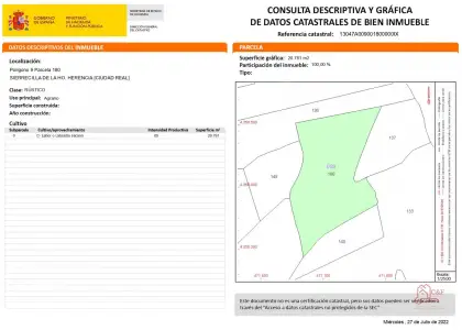 Terreno rural en venta en Herencia, de 20761 m2 por 10.000 €, Ref. 0012 en Herencia