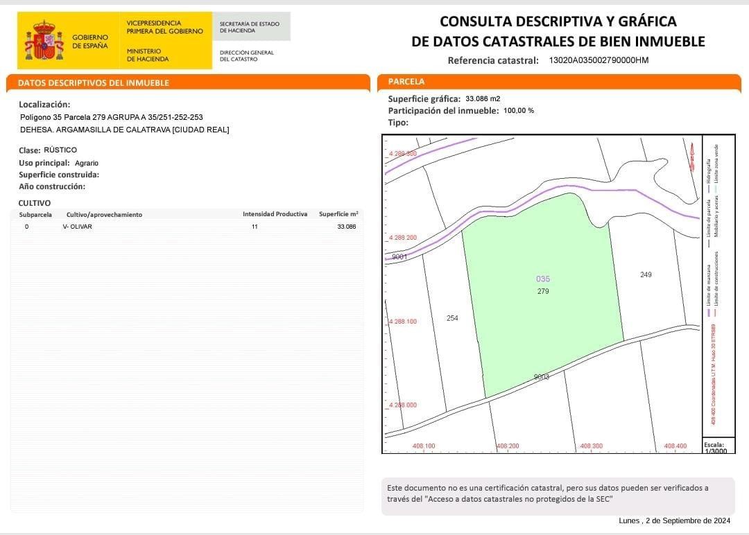VENTA DE TERRENO RÚSTICO AGRÍCOLA en ARGAMASILLA DE CVTA